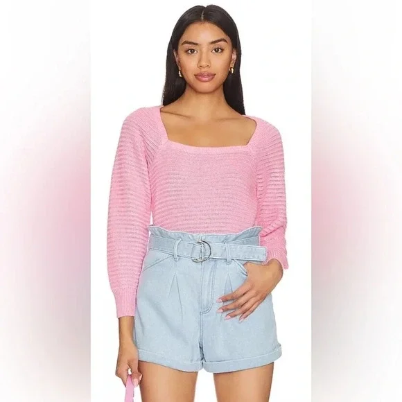 White + Warren Pink Linen Squareneck Sweater Womens Size Small NWT - Picture 4 of 9